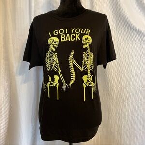 Black Glow-in-the-dark Skeleton Halloween Tee t-shirt Women’s Small NWOT